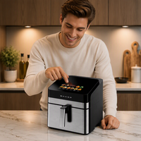 Friteuse à air numérique LED moderne, antiadhésive, sans huile, forme carrée, usage domestique, garantie 1 an, économie d'énergie