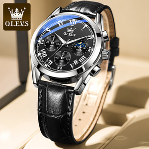 Olevs 2871 Reloj de Pulsera de Cuarzo para Hombre con Logotipo OEM, de Lujo y Moda, Cristal con Fase Lunar, Analógico, Correa de Cuero Casual - Product Image 2