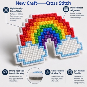 Patch brodé personnalisé 3D écologique en forme d'arc-en-ciel, à thermocoller pour vêtements, chapeaux et sacs - Product Image 1
