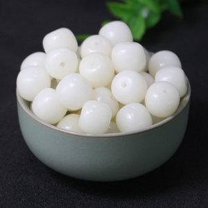 Perles de jade blanc en forme de baril 10x11mm 11x12mm, perles rondes en pierre lâche pour la fabrication de bracelets - Product Image 1