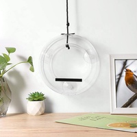 Mangeoire à oiseaux ronde en acrylique suspendue, cage à nourriture transparente pour oiseaux, support d'alimentation intérieur/extérieur pour canaris, perroquets, pinsons