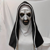 Masque de Nonne Maléfique d'Origine Usine avec Foulard, en Latex Souple, pour Cosplay d'Horreur, Masque de Mascarade Effrayant pour Femme, Halloween