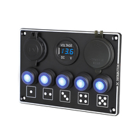 Panneau de commande étanche 5 interrupteurs à bascule marins 12V 24V avec voltmètre numérique, chargeur USB Type C et prise allume-cigare