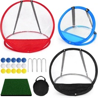 Ensemble de filet d'entraînement de golf pop-up 3 pièces avec 3 cibles, 15 balles, tapis de frappe et sac de rangement – Utilisation intérieure/extérieure en polyester