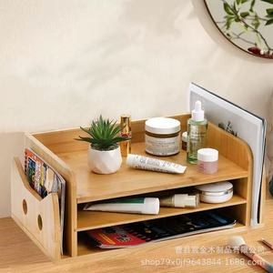 Bamboo Desktop Organizer Two Tier Storage Rack For Office <b>Desk</b> With Sort Tray And Mail Holder Rectangle Standing Type - Product Image 2