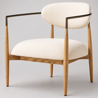 Chaise de salle à manger rembourrée moderne avec accoudoirs, fauteuil d'appoint en bouclette, pieds en bois massif pour restaurant, hôtel, café, salon
