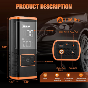 Wireless Multifunction Electric Tire Inflator Mini Portable Air Pump <b>LED</b> Display Digital Pressure Gauge Rechargeable 80W CE - Product Image 4