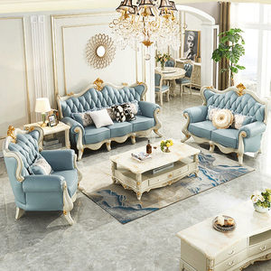 Phong cách Châu Âu <span class=keywords><strong>sofa</strong></span> da miếng bọt biển điền Pad rắn khung gỗ sang trọng Thiết kế phòng khách sạn biệt thự - Product Image 1