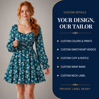Robe Courte Personnalisée pour Femme, Col Cœur à Nouer, Volants, Manches Lanterne, Taille Haute, Idéale Vacances, Vente en Gros, OEM, ODM, Marque Privée