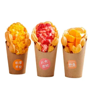 Hot Sale Customized Disposable Eco-Friendly Single Wall PE/PLA Coated Ice Cream Egg Bubble Waffle Paper Cup