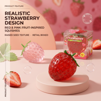 Jouet Squishy Fraise Rempli de Vaseline, Peau Extérieure en TPR, Jouet Anti-Stress à Presser, Simulation Fruit, Sensible, Sans Rebond