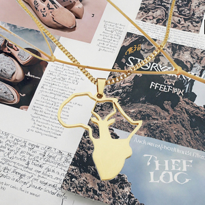 Collier <span class=keywords><strong>Carte</strong></span> d'Afrique avec Breloque Cerf en Acier Inoxydable Plaqué Or, Chaîne Cubaine 18 pouces, Bijou Ethnique Authentique d'Afrique du Sud - Product Image 3