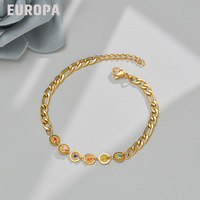 Bracelets géométriques ajustables classiques de style bohème, plaqués or 18 carats, chaîne en acier inoxydable, gouttes d'huile colorées, cœur ovale, lune, gaufre