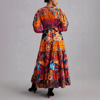 Robe longue d'été fluide pour femme, style bohème tropical, imprimé floral patchwork, manches lanternes, taille haute, à nouer, à volants étagés, pour les vacances à la plage