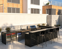Barbecue d'extérieur pour cuisine, station de grillades en plein air avec panneaux coupe-vent, bac de collecte des cendres et rail porte-outils pour les grillades en famille