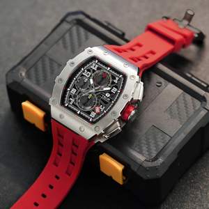 Orologio da Uomo di Lusso Bomb, Quadrante Quadrato Tonneau, Impermeabile 50M, Movimento al Quarzo, Cronografo, Cinturino in Gomma 20mm, Cassa in Acrilico - Product Image 4