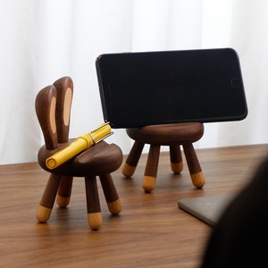 Fan Yu Wooden Rabbit Phone <b>Stand</b> Cartoon Desk Holder For Tablet And Smartphone Solid Wood Decorative Stool - Product Image 1