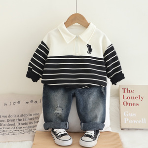 Nouvelle collection 2026 : Ensemble tendance pour garçons – Sweat à capuche, polo rayé à manches longues et <span class=keywords><strong>jean</strong></span> pour le printemps et l'automne - Product Image 4