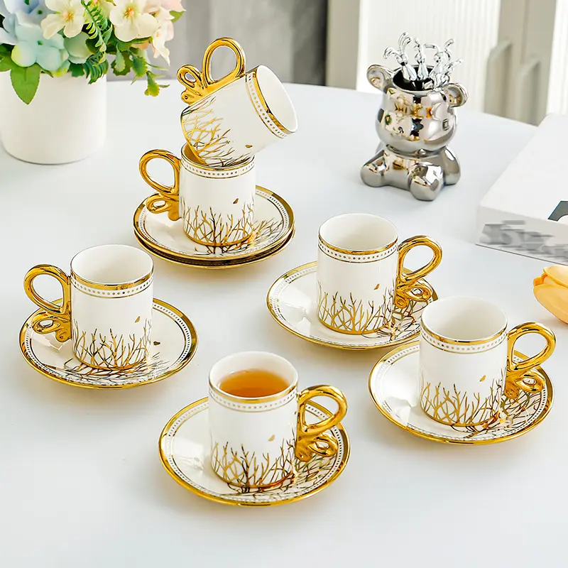Golden Ceramic High-end Exquisite High-value European Style Mug Household Coffee Cup Saucer Afternoon Tea Set