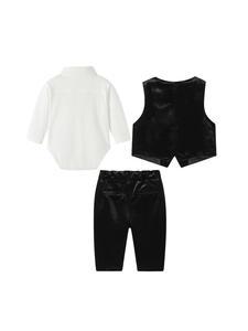 Vêtements pour bébé, garçon en bas âge, velours <span class=keywords><strong>noir</strong></span>, ensemble de 4 pièces, robe de gentleman, barboteuse, veste, pantalon + nœud papillon, costume en coton, 1 an - Product Image 3