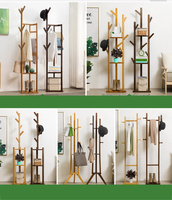 GG18 Functional Drei-Zweig-Steh mantel Kleiderbügel Schlafzimmer Wohnzimmer Racks Holz Kleidung Hut Kleiderbügel Stand Rack