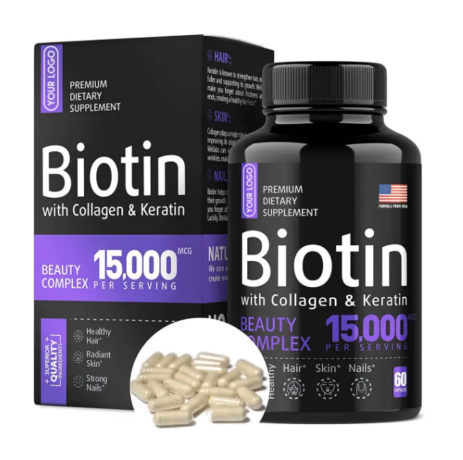 OEM Biotin Capsules With Vitamin Biotin Hair Nail Skin Growth Capsules For Women Supports Hair  Skin  And Nail Health