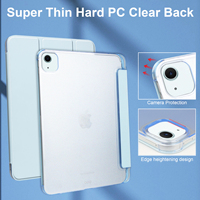 Casing Kulit Tablet Semi Transparan Tiga Lipat dengan Slot Pena, untuk iPad Air 11 2025, Penutup Pelindung Tipis Dua-dalam-Satu PU+PC M2/M3
