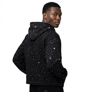 Sudadera con capucha de forro polar para hombre, negra con estampado de puntos brillantes, media cremallera, corte regular, estilo urbano, cálida, cortavientos, 100% algodón - Product Image 4