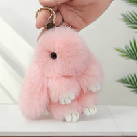 Pendentif Lapin en Peluche Doux et Mignon de 15 cm avec Pompon en Fausse Fourrure pour Voiture, Sac ou Porte-clés
