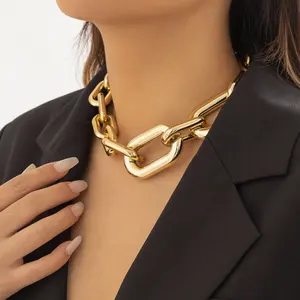 14英寸女式珠宝金色厚粗链扣合金声明项链