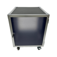 Flight case portable sur mesure pour équipement audio, rack 12U, avec porte simple en acrylique et 4 roues