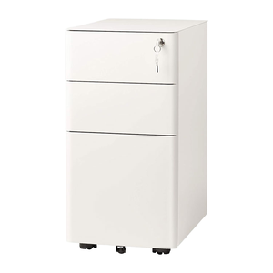 <b>Desk</b> Slim White Locking <b>Small</b> Luxury Modern Home Storage Furniture 3 <b>Drawer</b> -Mobile Steel Office Metal File Warehouse Bedroom - Product Image 1