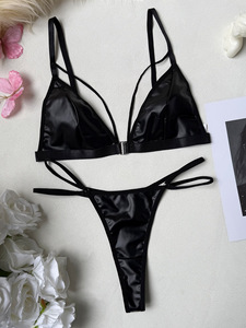 Wholesale European Style Cheap Women's <b>Black</b> G-<b>String</b> Bra and Panty Thong Set Sexy Slutty Hollow Out 2 Piece Lingerie for Women - Product Image 6