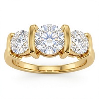 Bague de fiançailles solitaire de luxe en or plaqué 18K 14K avec trois pierres rondes brillantes en diamant de laboratoire, bijoux fins pour femmes