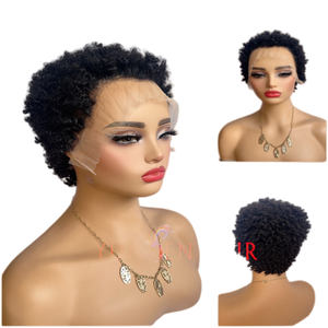 Peluca de Cabello Remy Chino 100% Virgen, con Frente de Encaje 13x4, Base Transparente sin Pegamento, Corta y Rizada para Mujeres - Product Image 2