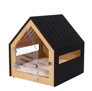 Venta caliente pequeña casa de Interior para gatos Perrera de madera moderna patrón de animales mascotas pequeñas forma triangular muebles multifunción para mascotas - Product Image 2