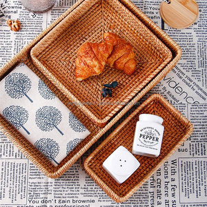 Natural Hand-Woven Circle Rattan Three-piece Set Eco-Friendly Durable Storage <b>Basket</b> for Home or Office Fruit & Candy <b>Tray</b> - Product Image 6