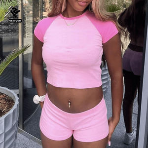 F5432 Ensemble de Survêtement <span class=keywords><strong>Femme</strong></span> Personnalisé Deux Pièces Loungewear Tenues Vêtements Été Y2K T-Shirt Ajusté et <span class=keywords><strong>Short</strong></span> à Rabat - Product Image 2