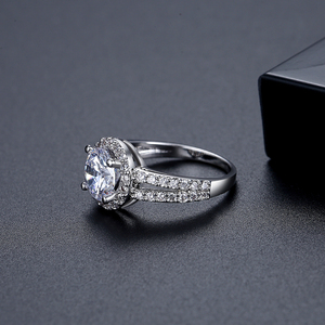 Anello di Fidanzamento Personalizzabile LUOTEEMI con Diamante CZ Halo, <span class=keywords><strong>2</strong></span> Carati di Zirconia Cubica, Anelli di Fidanzamento Halo a <span class=keywords><strong>2</strong></span> Fasce - Product Image 5