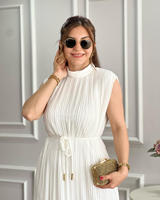Nouvelle Robe pour Femmes, Robe Élégante et Simple à Col Demi-Haut, Cintrée à la Taille avec Nœud, Robe Midi pour Femmes