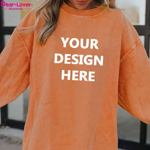 Dear-Lover Custom OEM ODM Heavyweight T-Shirt Pullover Knit Ribbed Blank Corded Crew Graphic Oversized Crewneck Sweatshirt Women