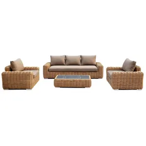 Ensembles de meubles de patio extérieur moderne de luxe personnalisé avec coussin Ensemble de canapé de jardin en osier et rotin PE à cadre en aluminium