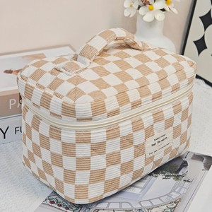 Bolsas de Cosméticos de Gran Capacidad con Tejido Tesselado, Bolsa de Almacenamiento y Organización de Lana a Cuadros con Bloques de Color, Bolsa de Cosméticos de Nailon - Product Image 6