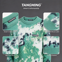 Pull en maille col rond tie-dye OEM pour homme, style streetwear ample avec étiquette tissée, fabrication TANGMING, logo de marque personnalisé, tricot.