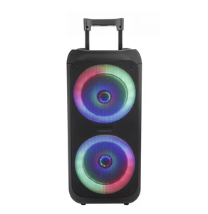 Meilleures ventes 2023 Enceinte Bluetooth d'extérieur avec double caisson de basses de 8 pouces, en plastique, sur roulettes, pour fêtes, avec lumière LED - Product Image 1