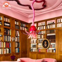 Suspension artistique en verre soufflé à la main, luminaire suspendu pour plafond moyen-haut, idéal pour projets hôteliers, LED dimmable, garantie 5 ans