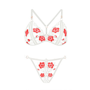 Set di Lingerie Sexy ricamata floreale da donna in due pezzi a rete trasparente Bralette aperta perizoma trasparente intimo - Product Image 5