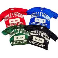 T-shirt de football personnalisé surdimensionné avec appliqué brodé, en tissu French Terry, coupe carrée, strass, effet vieilli, pour homme