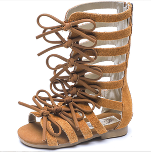 Sandales d'été pour enfants, nouvelles sandales en cuir respirantes pour filles, bottes longues décontractées en fourrure pour enfants - Product Image 1