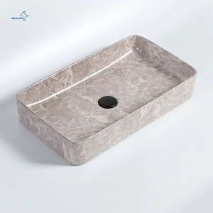 תבנית שיש פרימיום מלבני אמבטיה קרמיקה כיור שולחן-אגן אמנות העליון עם עמלת אבן (תמחור הסיטונאי) - Product Image 4